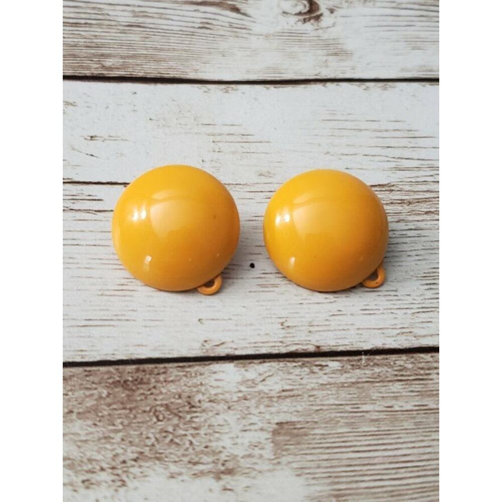 Vintage Clip On Earrings Retro Bright Orange Domed Circle Just Over 0.75"